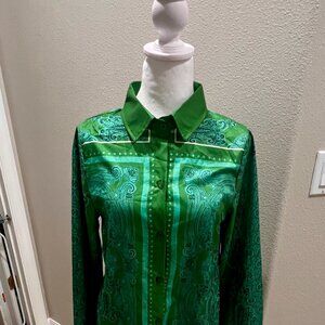 Green Paisley Button-Down Shirt (Size S)